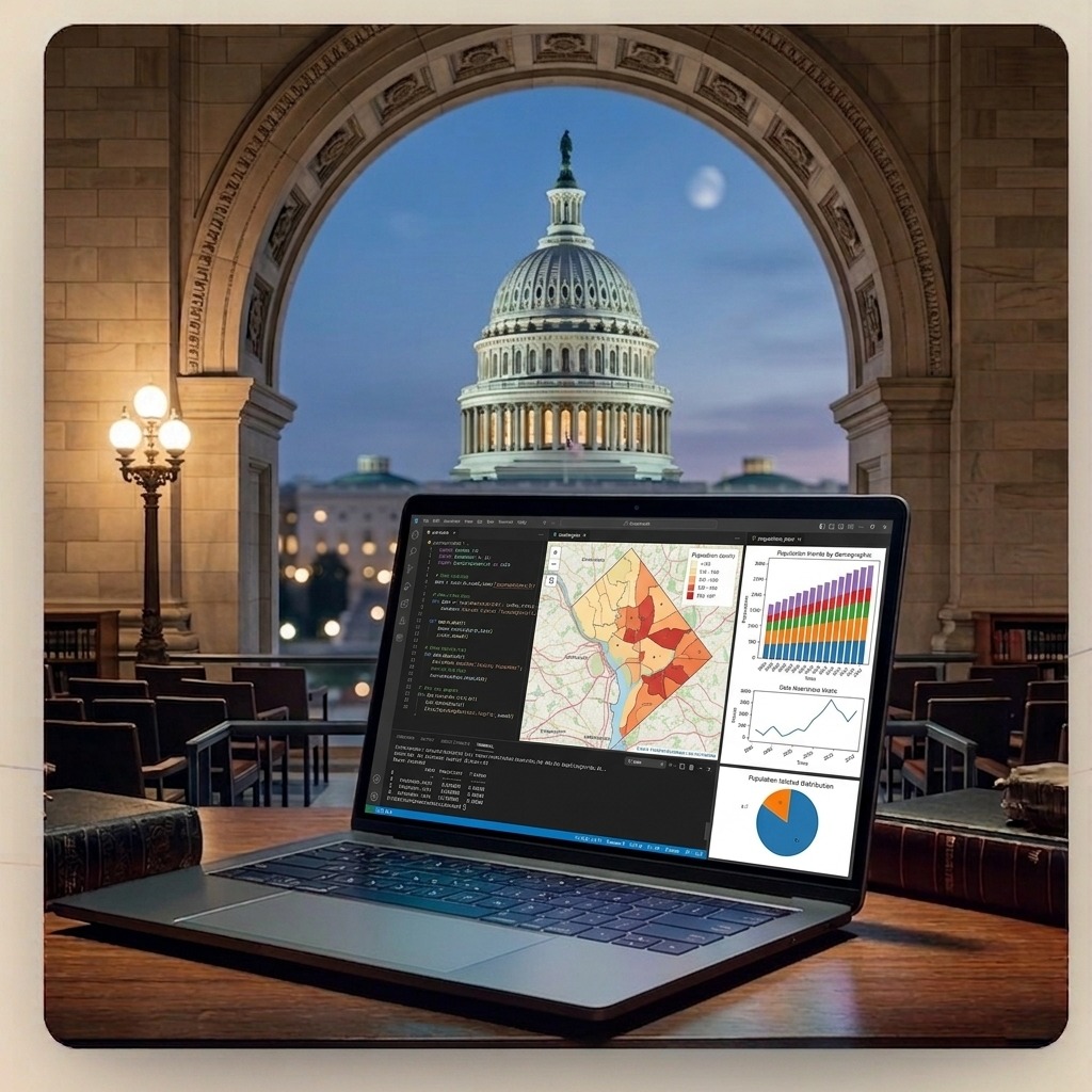U.S. Capitol with campaign data on a laptop