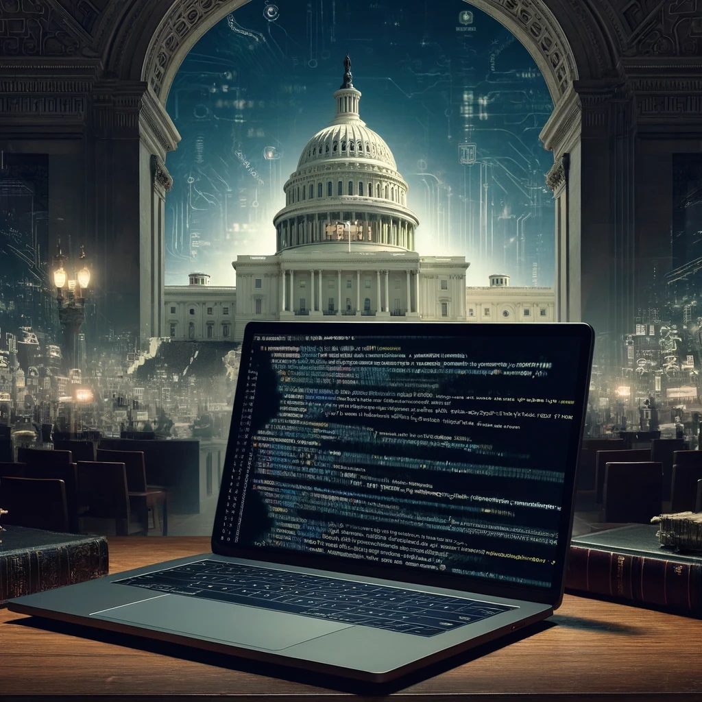 U.S. Capitol with campaign data on a laptop